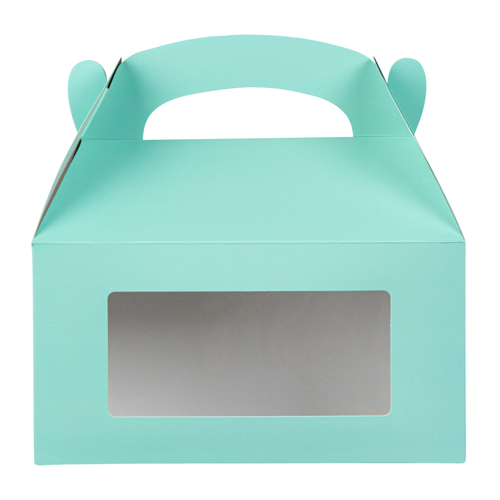 Bio Tek Turquoise Paper Gable Box / Take Out Container - with Window - 9 1/2" x 5" x 5" - 25 count box