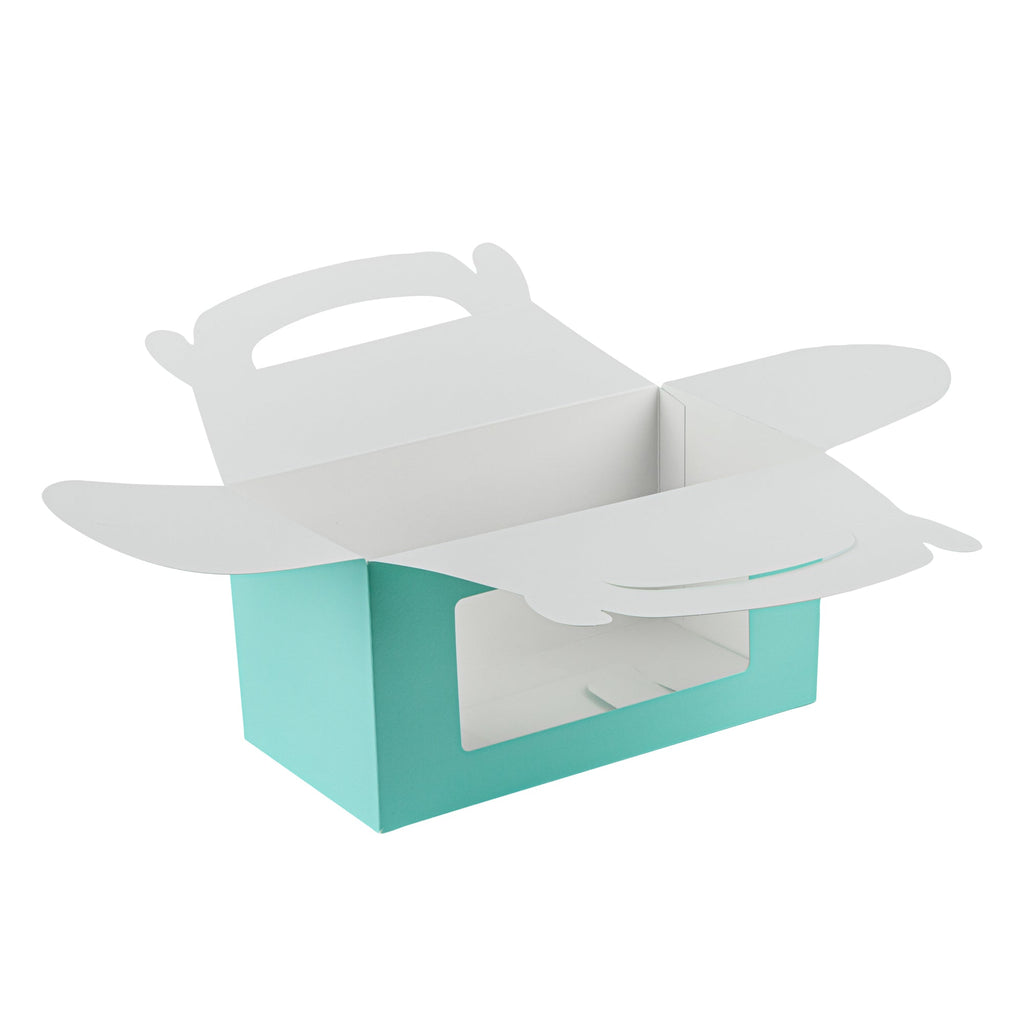 Bio Tek Turquoise Paper Gable Box / Take Out Container - with Window - 9 1/2" x 5" x 5" - 25 count box