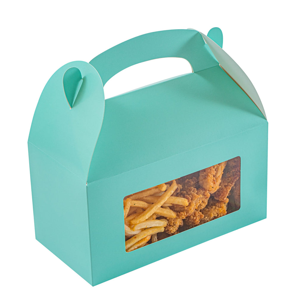 Bio Tek Turquoise Paper Gable Box / Take Out Container - with Window - 9 1/2" x 5" x 5" - 100 count box