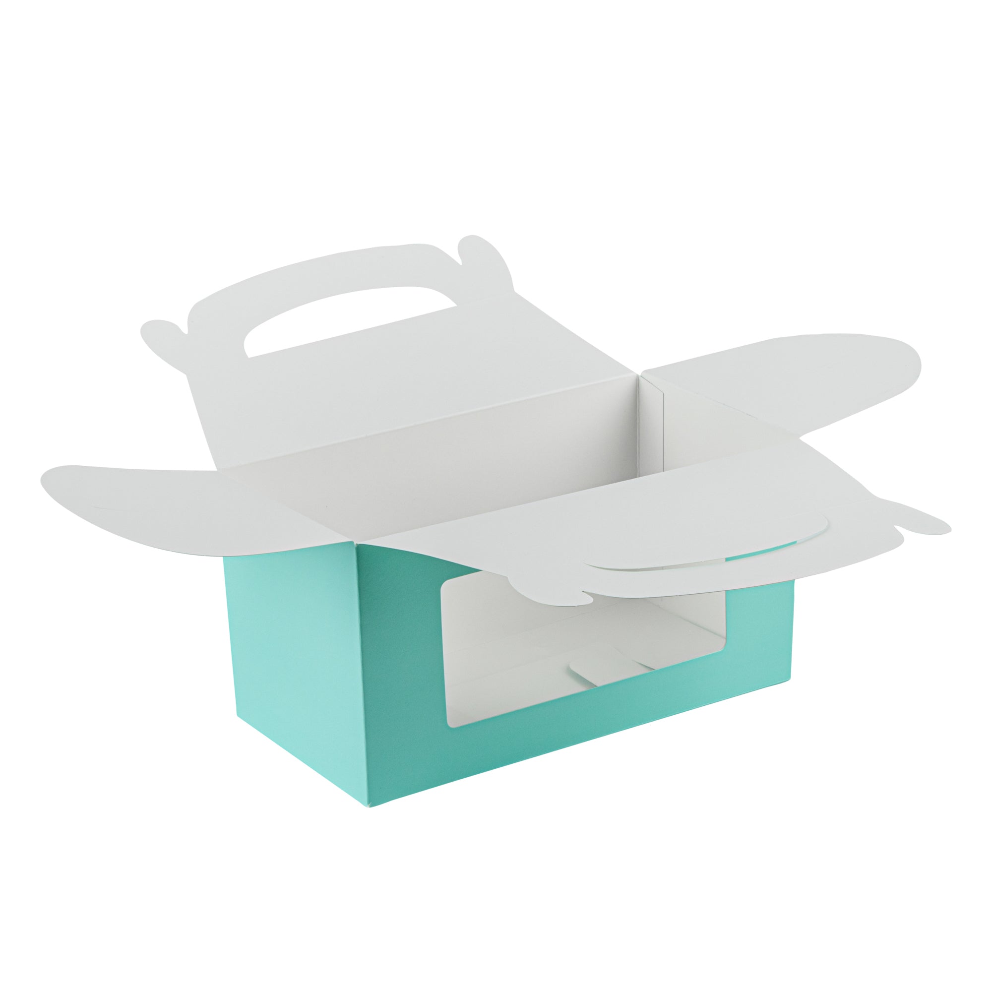 Bio Tek Turquoise Paper Gable Box / Take Out Container - with Window - 9 1/2" x 5" x 5" - 100 count box