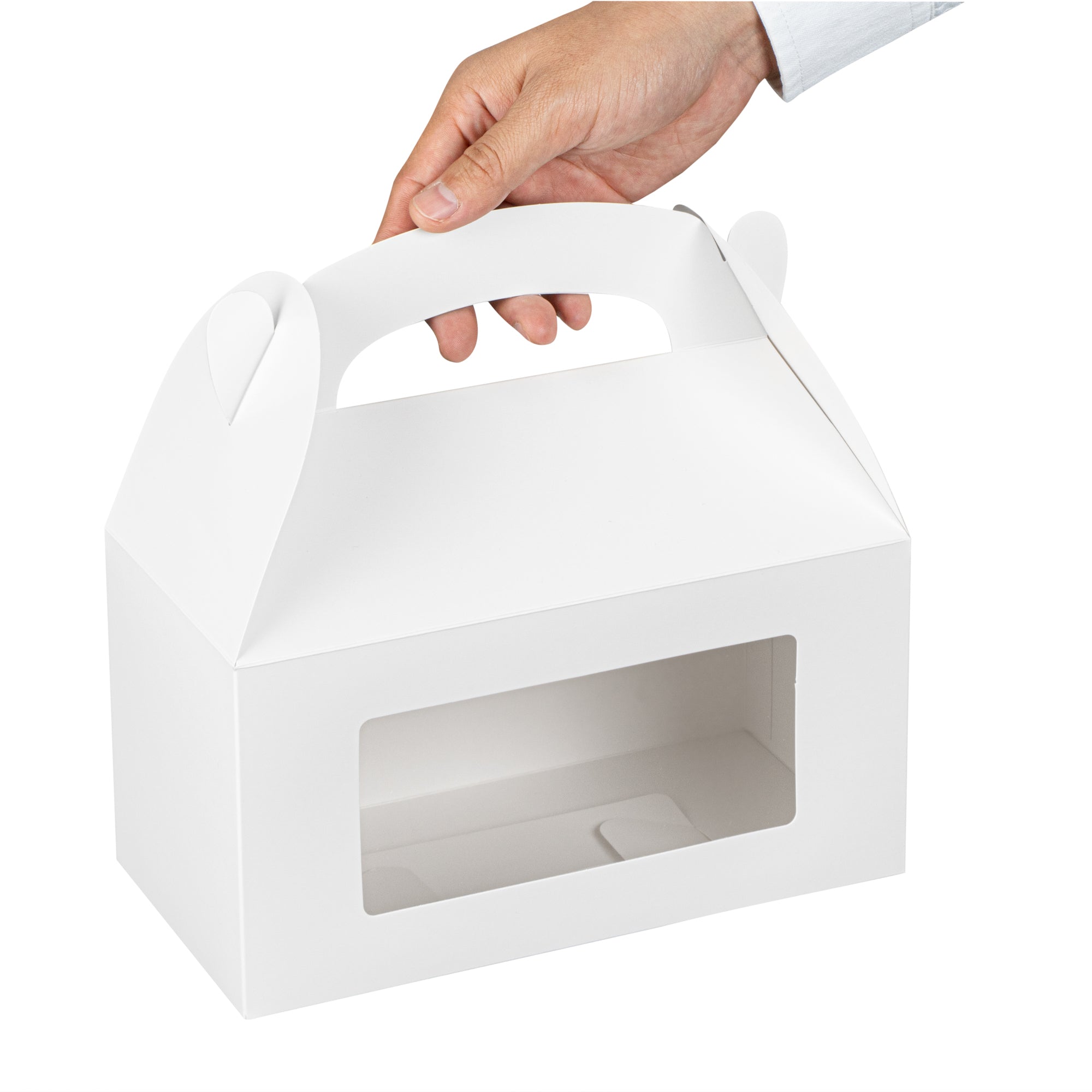 Bio Tek White Paper Gable Box / Take Out Container - Greaseproof, with Window - 9 1/2" x 5" x 5" - 100 count box