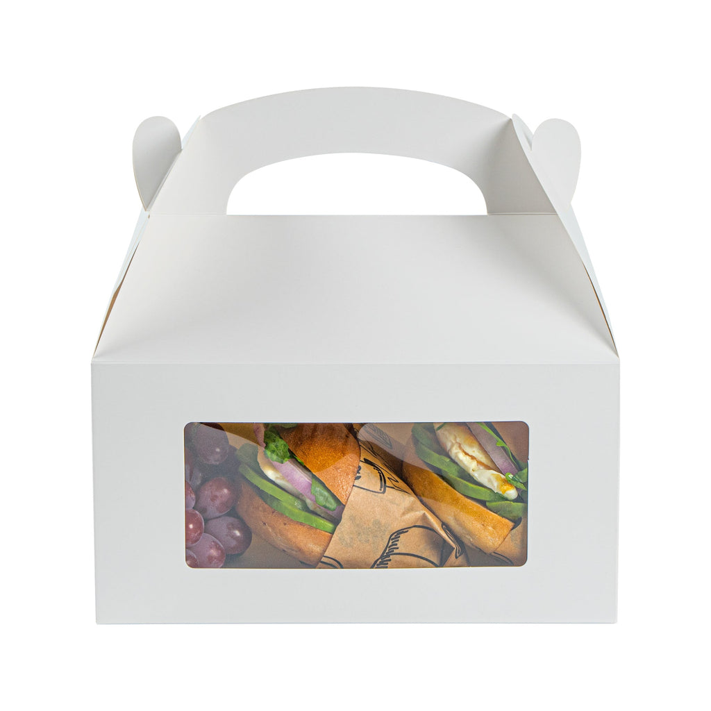 Bio Tek White Paper Gable Box / Take Out Container - Greaseproof, with Window - 9 1/2" x 5" x 5" - 100 count box
