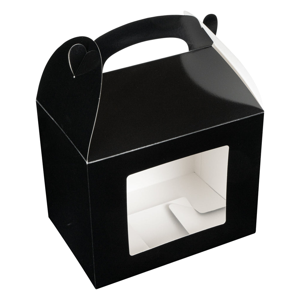 Bio Tek Black Paper Gable Box / Take Out Container - Greaseproof, with Window - 10" x 7" x 8" - 25 count box