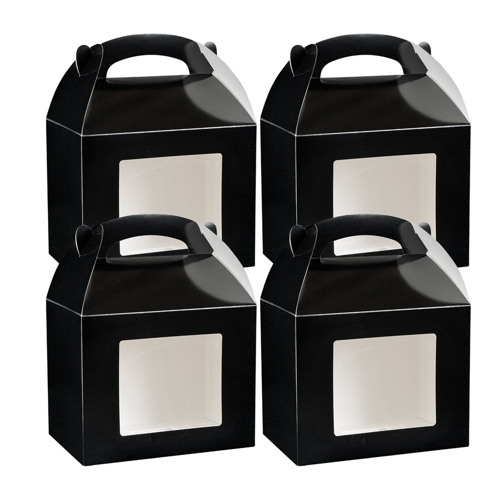 Bio Tek Black Paper Gable Box / Take Out Container - Greaseproof, with Window - 10" x 7" x 8" - 25 count box
