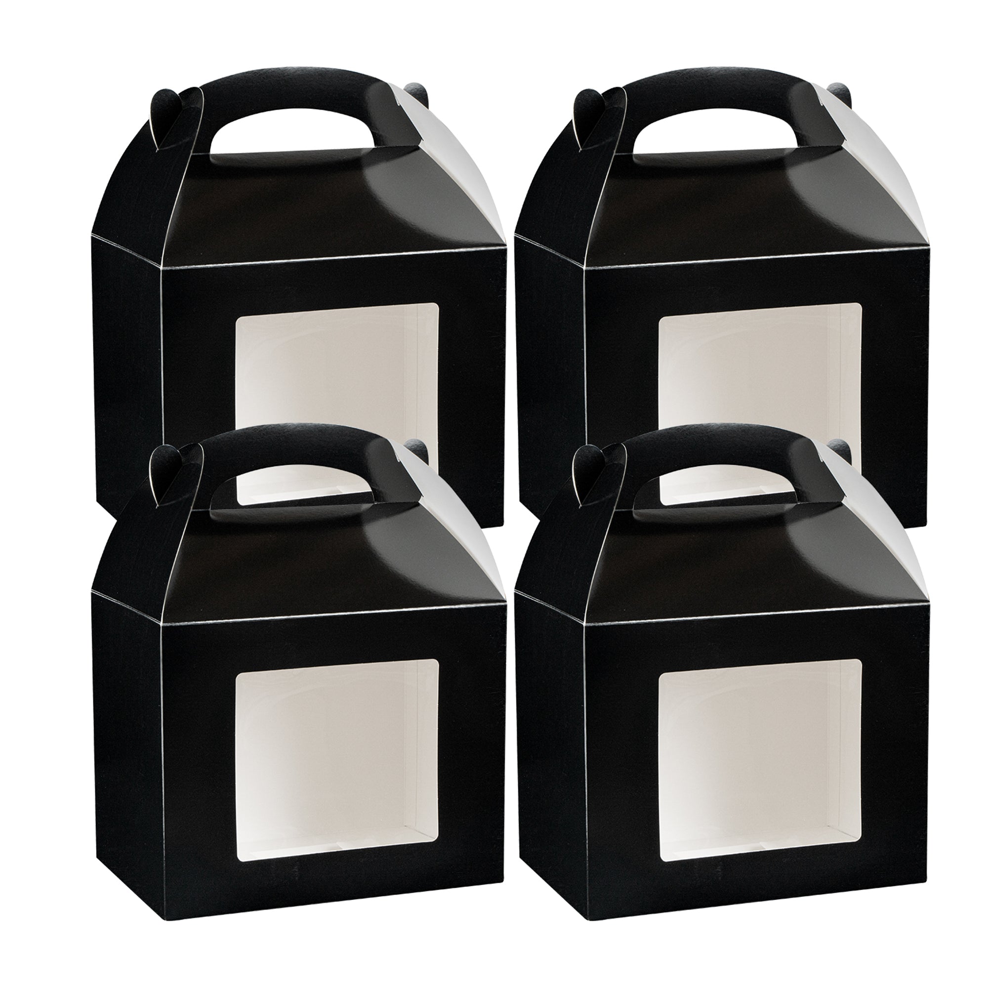 Bio Tek Black Paper Gable Box / Take Out Container - Greaseproof, with Window - 10" x 7" x 8" - 25 count box