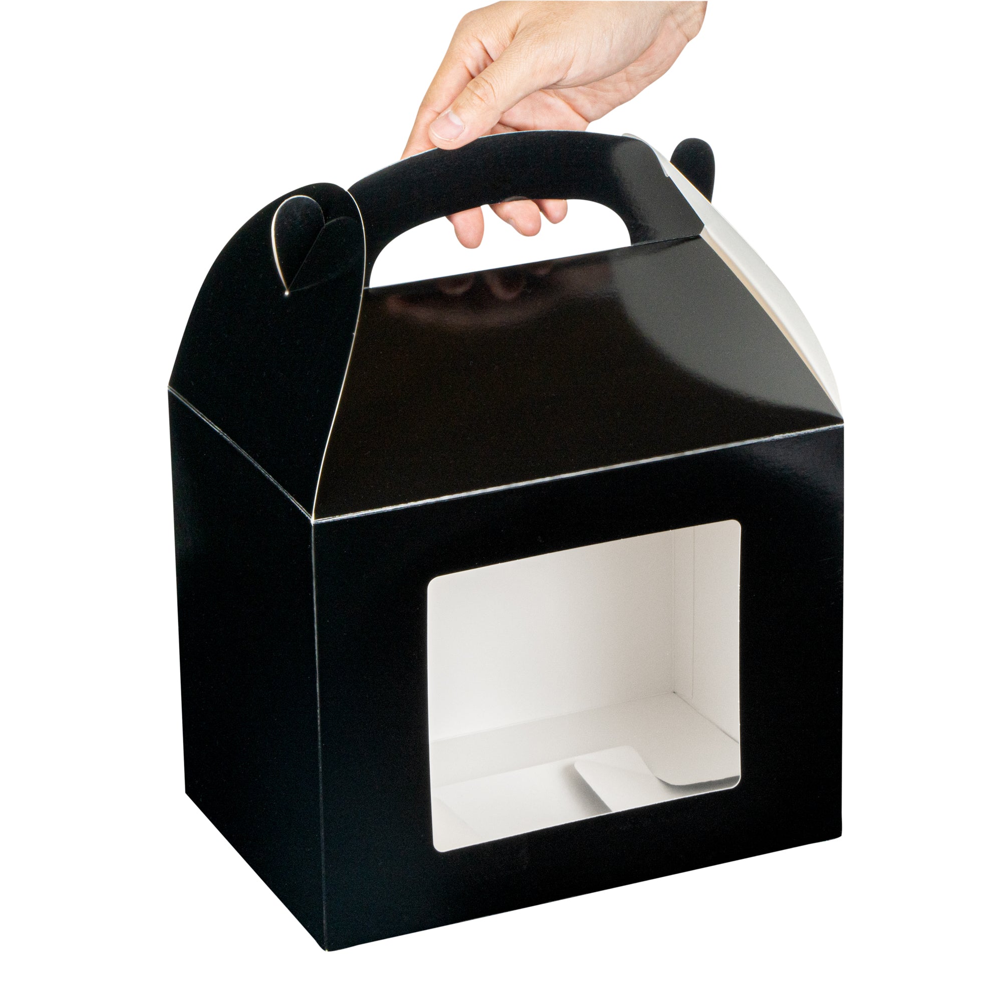 Bio Tek Black Paper Gable Box / Take Out Container - Greaseproof, with Window - 10" x 7" x 8" - 100 count box