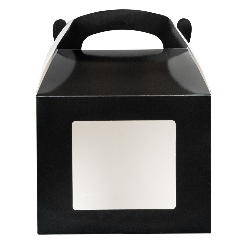 Bio Tek Black Paper Gable Box / Take Out Container - Greaseproof, with Window - 10" x 7" x 8" - 100 count box