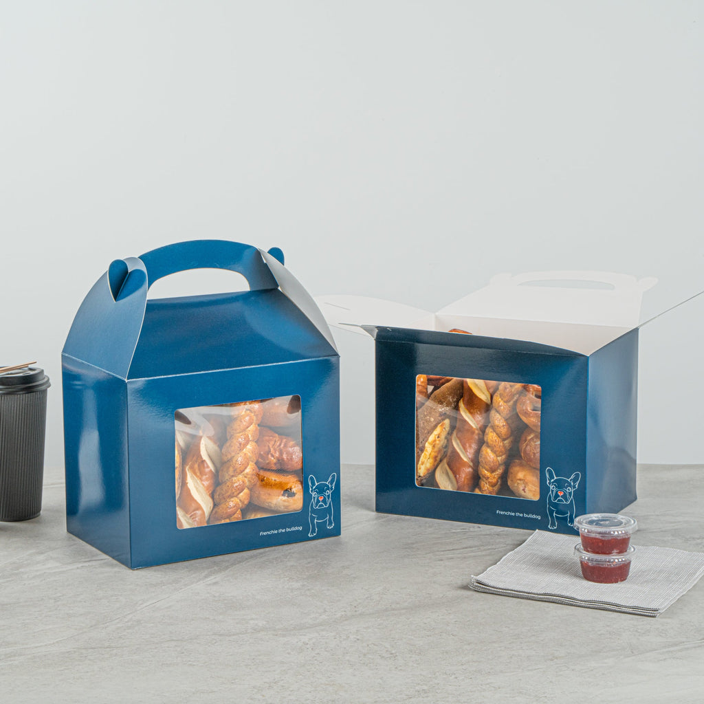 Bio Tek Frenchie Paper Gable Box / Take Out Container - with Window - 10" x 7" x 8" - 100 count box