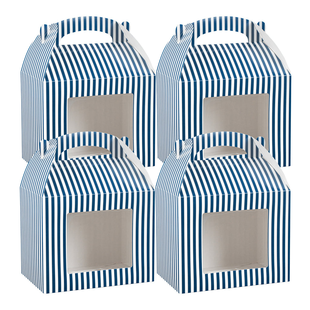 Bio Tek Blue and White Stripe Paper Gable Box / Take Out Container - with Window - 10" x 7" x 8" - 100 count box