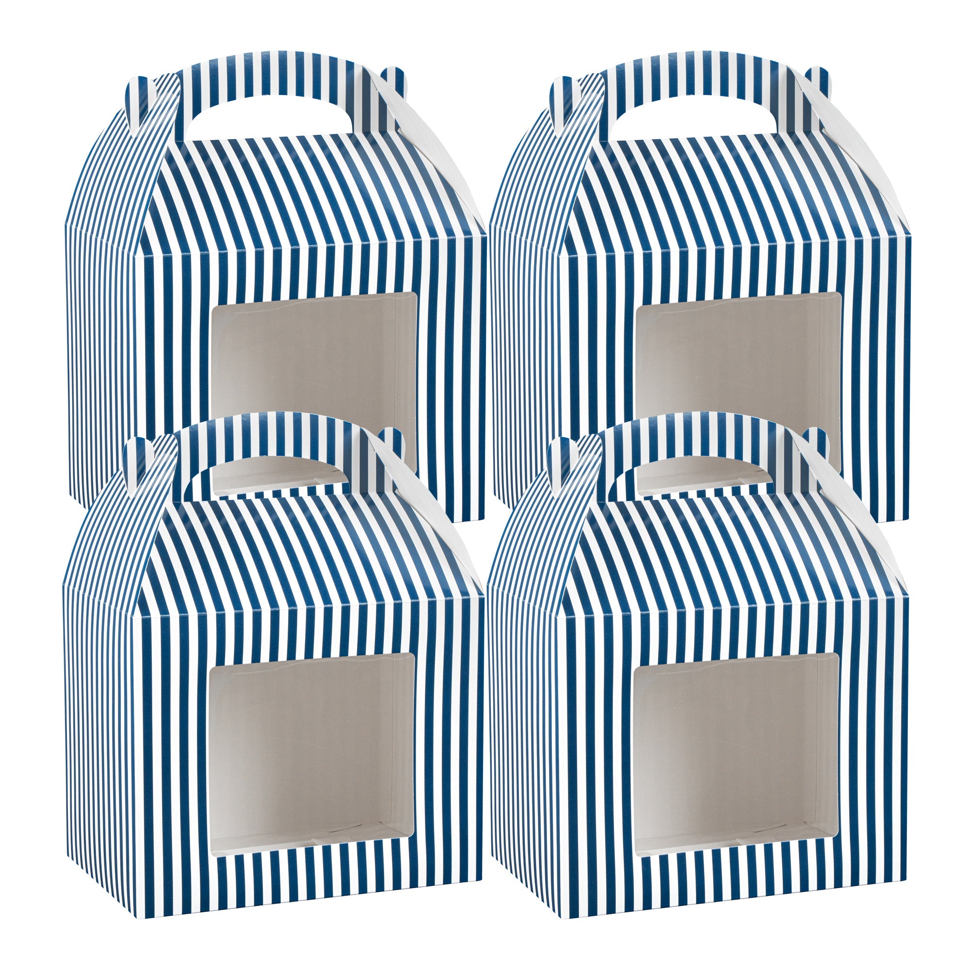Bio Tek Blue and White Stripe Paper Gable Box / Take Out Container - with Window - 10" x 7" x 8" - 25 count box