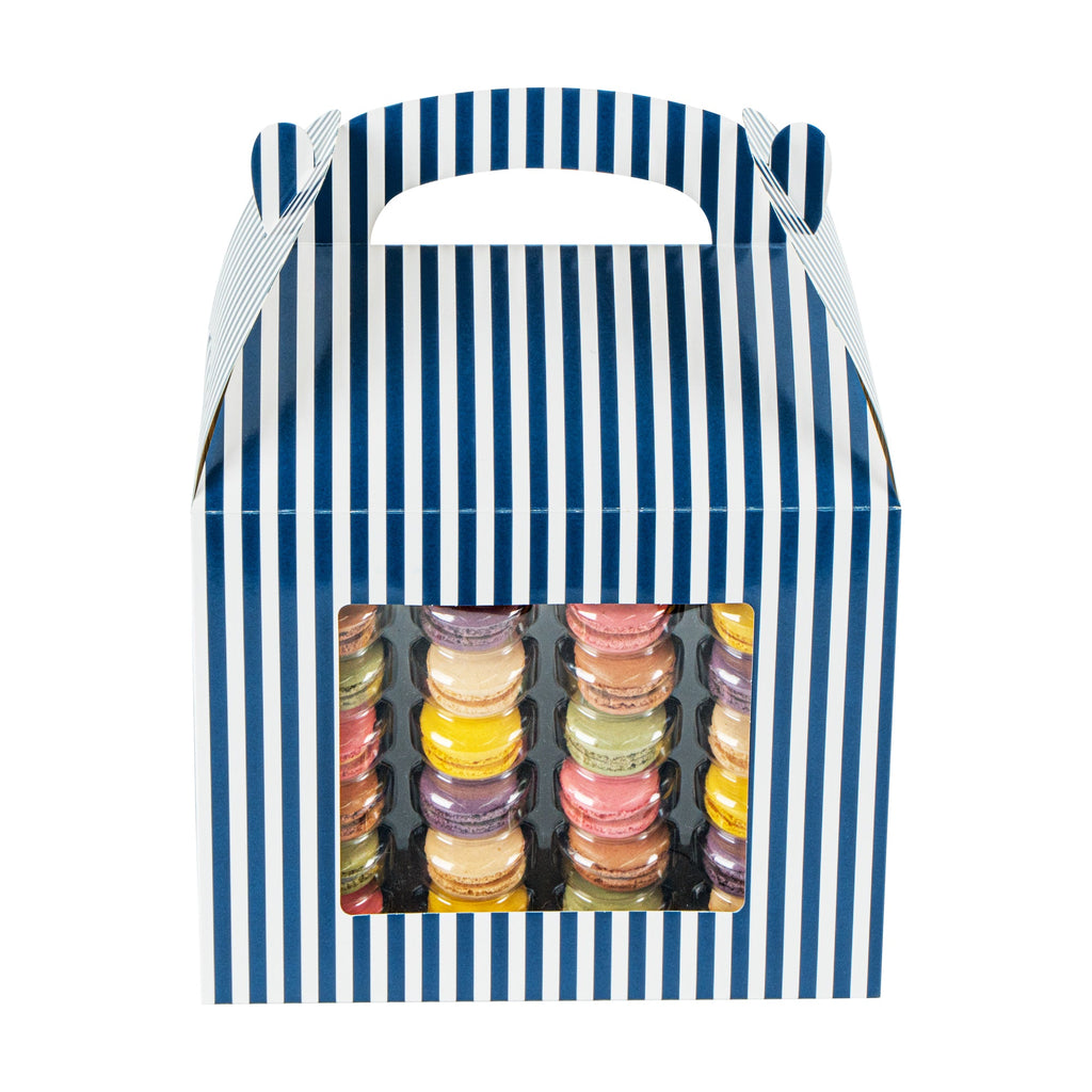 Bio Tek Blue and White Stripe Paper Gable Box / Take Out Container - with Window - 10" x 7" x 8" - 25 count box