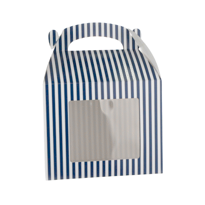 Bio Tek Blue and White Stripe Paper Gable Box / Take Out Container - with Window - 10" x 7" x 8" - 25 count box