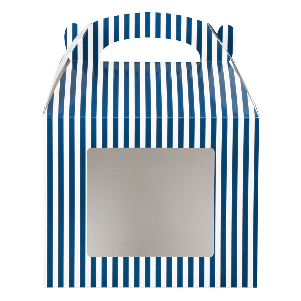 Bio Tek Blue and White Stripe Paper Gable Box / Take Out Container - with Window - 10" x 7" x 8" - 25 count box