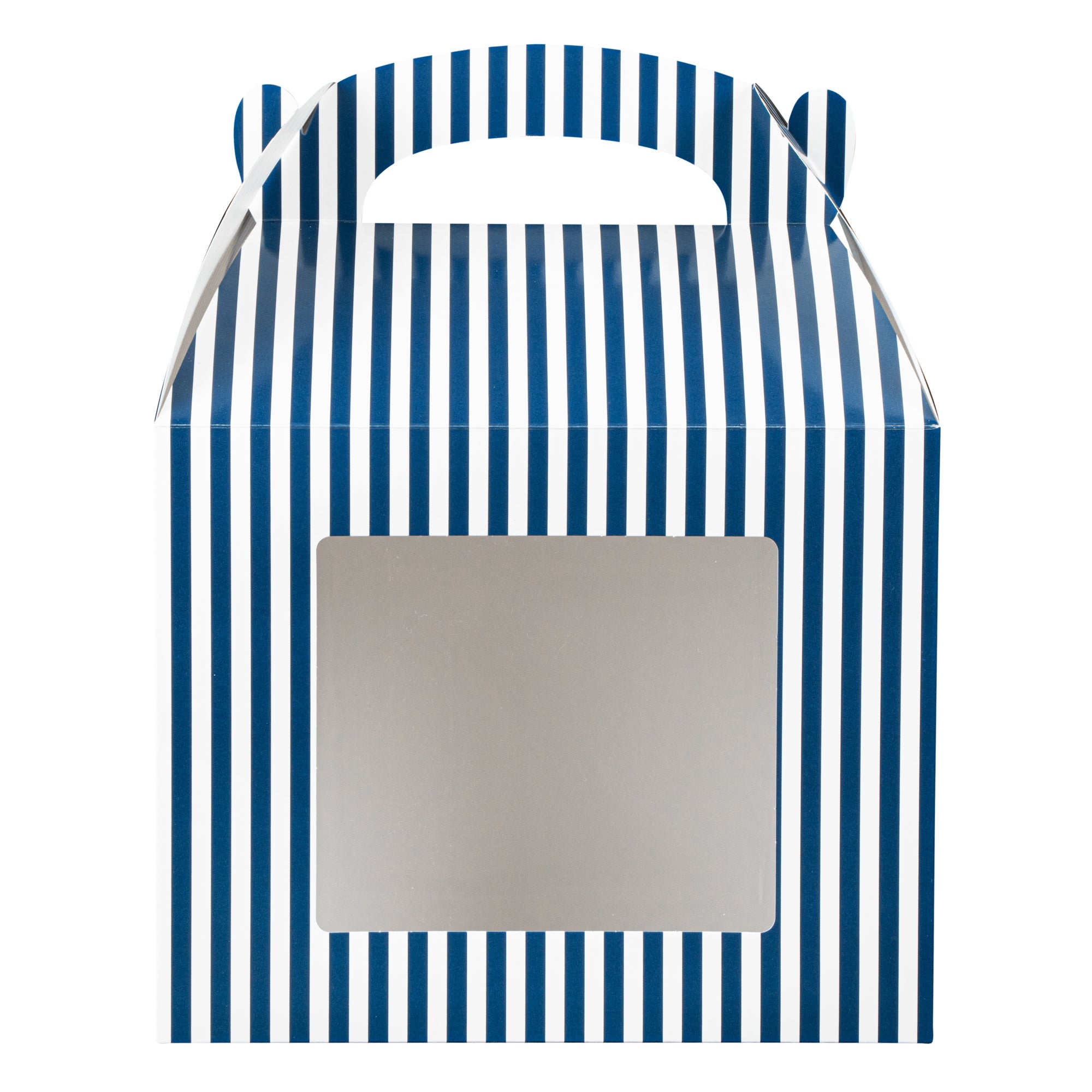 Bio Tek Blue and White Stripe Paper Gable Box / Take Out Container - with Window - 10" x 7" x 8" - 100 count box