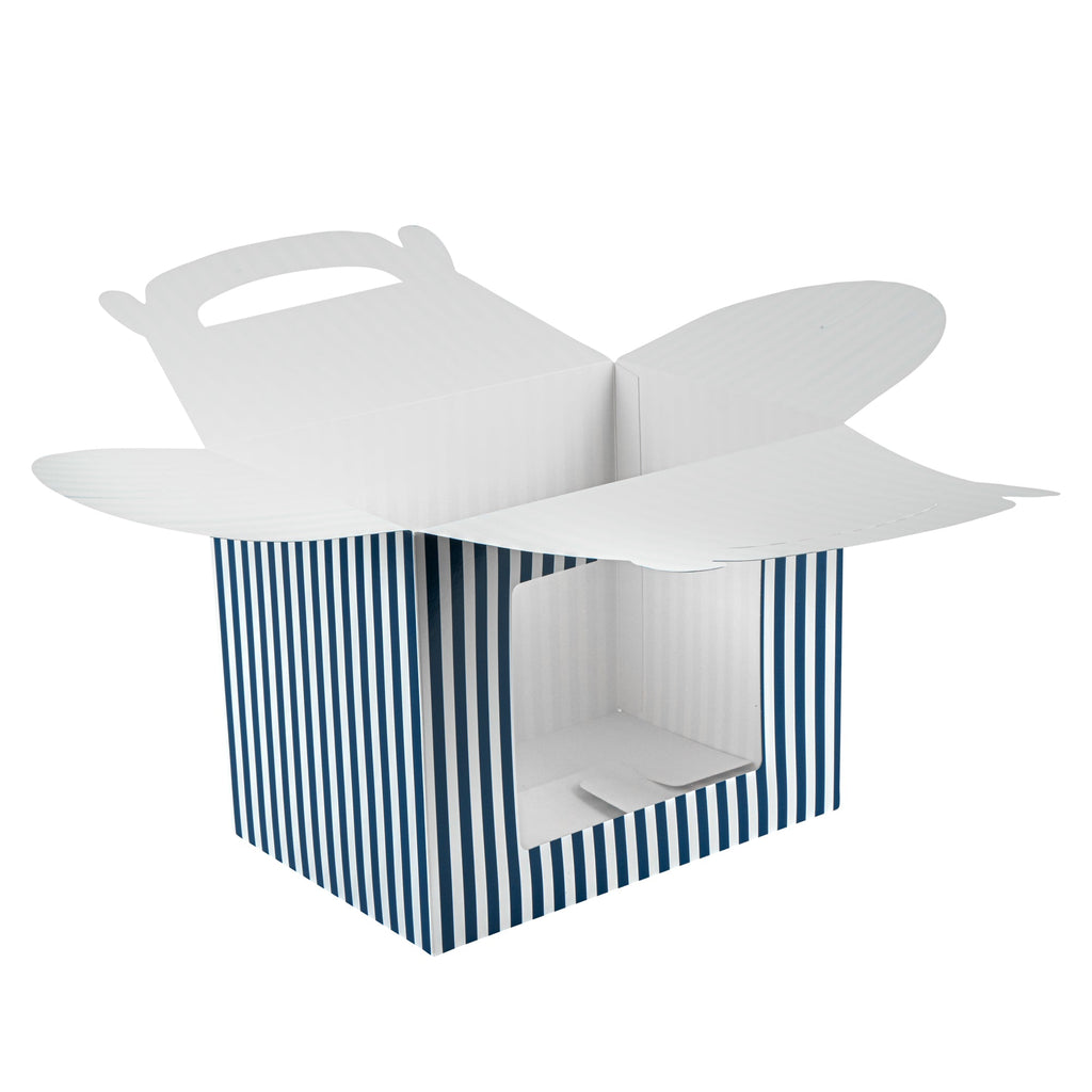 Bio Tek Blue and White Stripe Paper Gable Box / Take Out Container - with Window - 10" x 7" x 8" - 100 count box