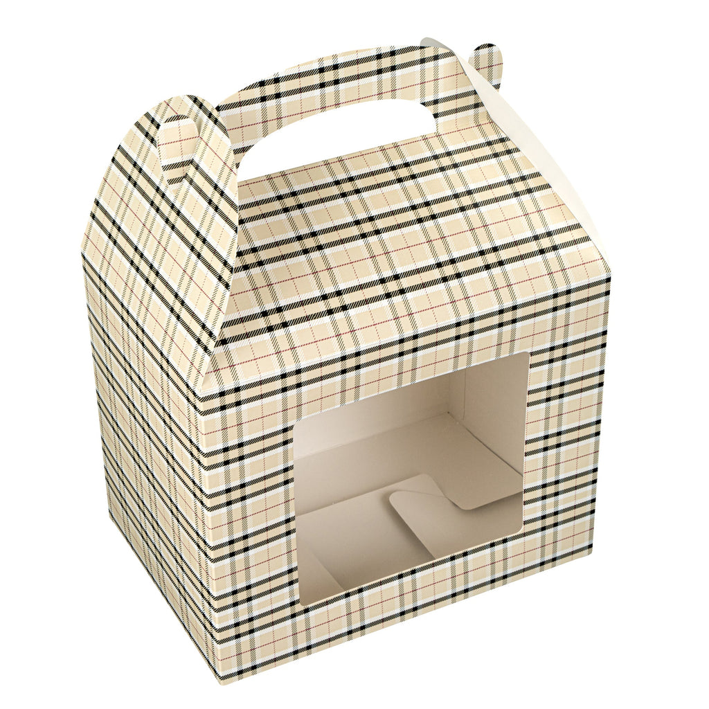 Bio Tek Plaid Paper Gable Box / Take Out Container - with Window - 10" x 7" x 8" - 25 count box