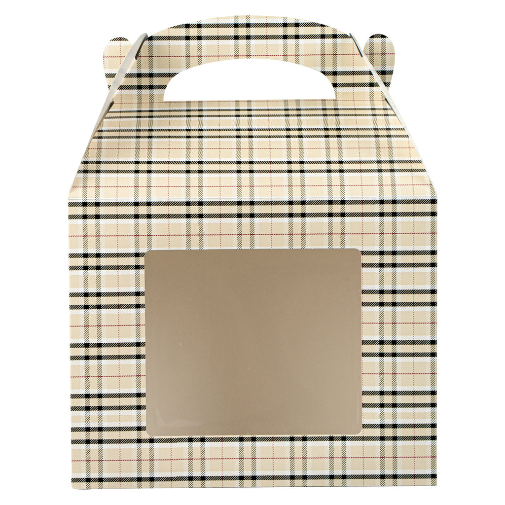 Bio Tek Plaid Paper Gable Box / Take Out Container - with Window - 10" x 7" x 8" - 25 count box
