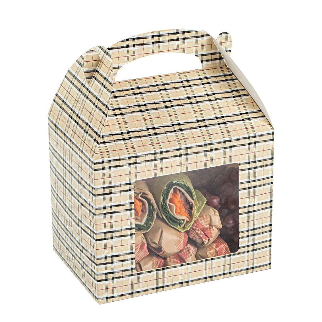 Bio Tek Plaid Paper Gable Box / Take Out Container - with Window - 10" x 7" x 8" - 100 count box