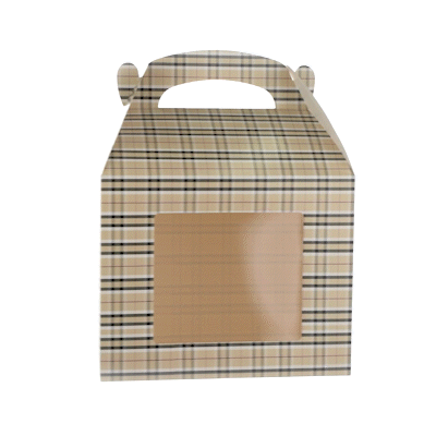 Bio Tek Plaid Paper Gable Box / Take Out Container - with Window - 10" x 7" x 8" - 100 count box