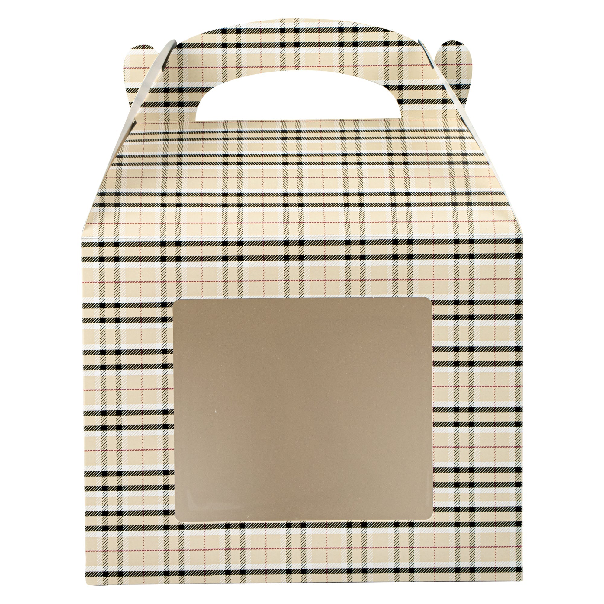 Bio Tek Plaid Paper Gable Box / Take Out Container - with Window - 10" x 7" x 8" - 100 count box
