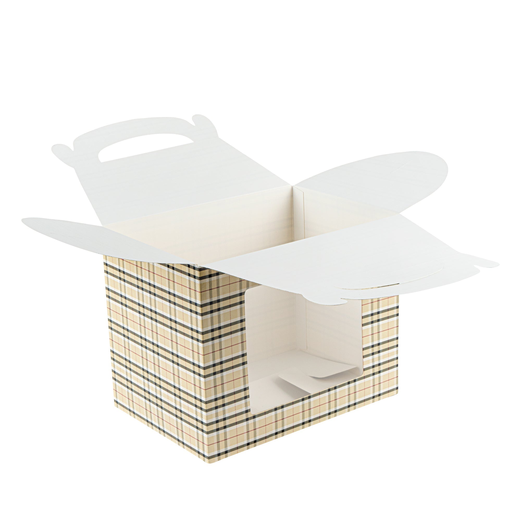 Bio Tek Plaid Paper Gable Box / Take Out Container - with Window - 10" x 7" x 8" - 100 count box