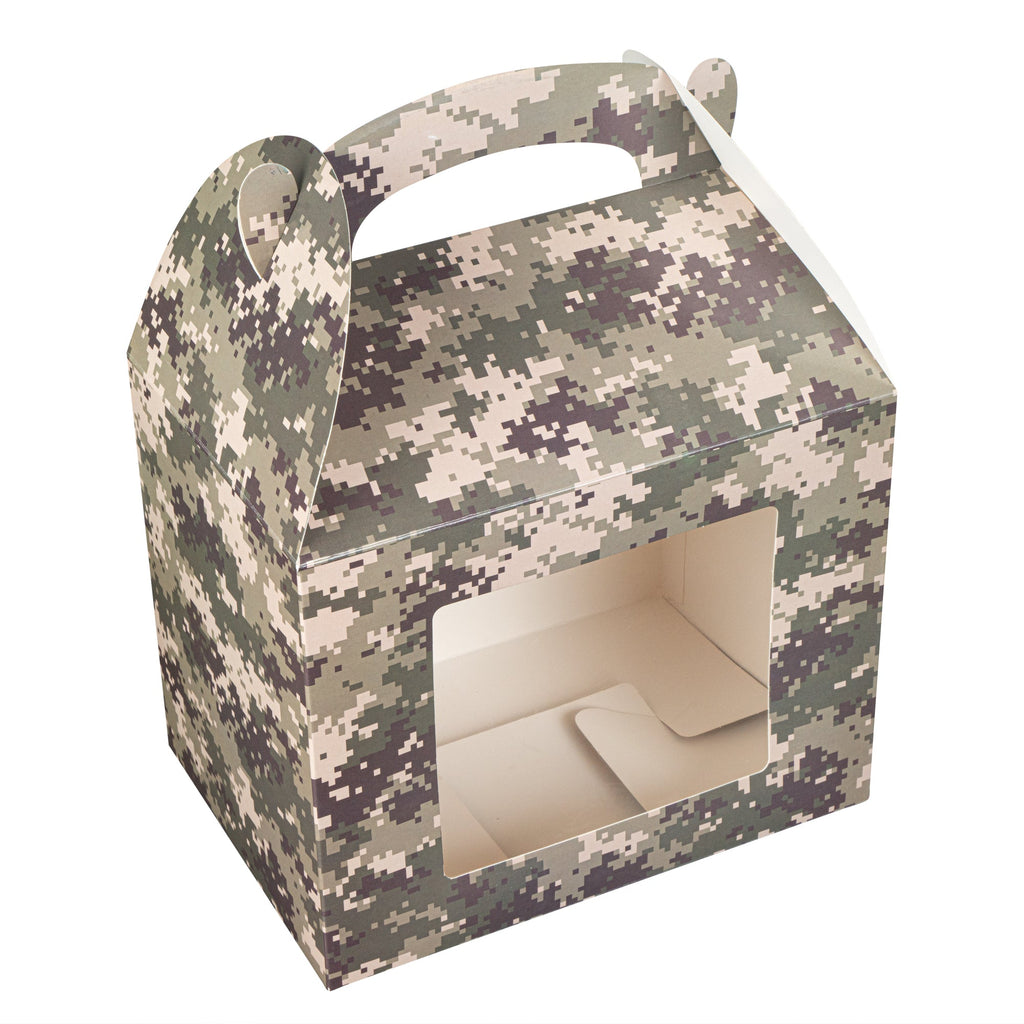 Bio Tek Camouflage Paper Gable Box / Take Out Container - with Window - 10" x 7" x 8" - 100 count box