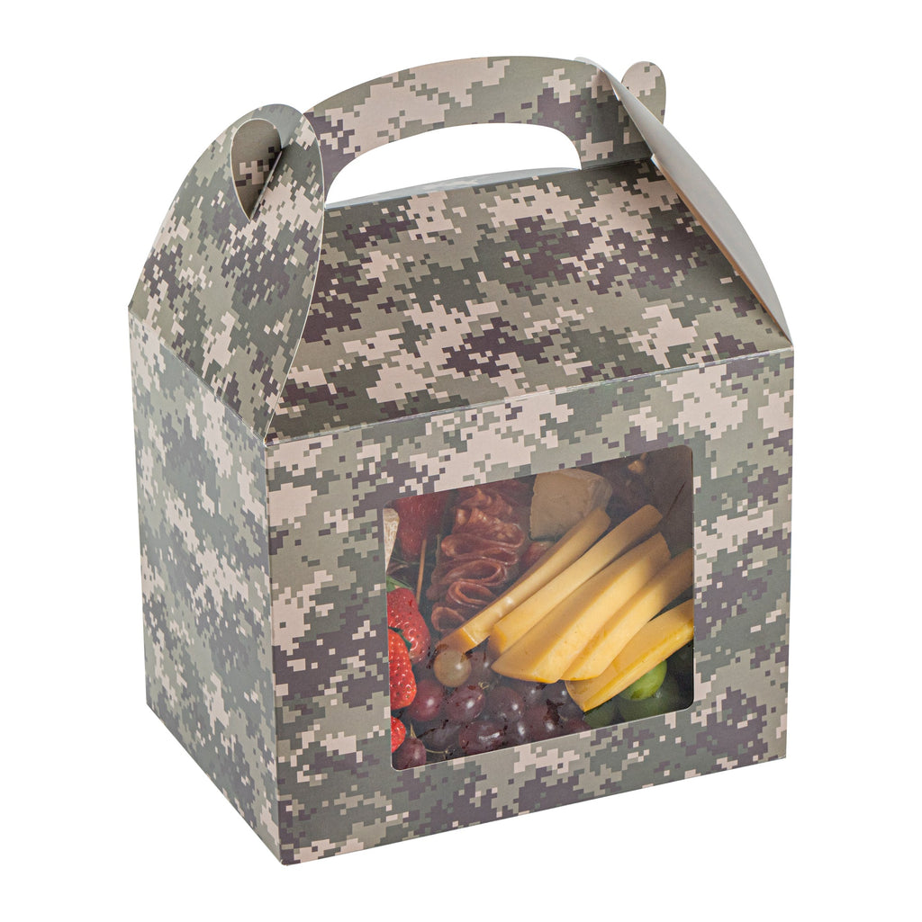 Bio Tek Camouflage Paper Gable Box / Take Out Container - with Window - 10" x 7" x 8" - 100 count box