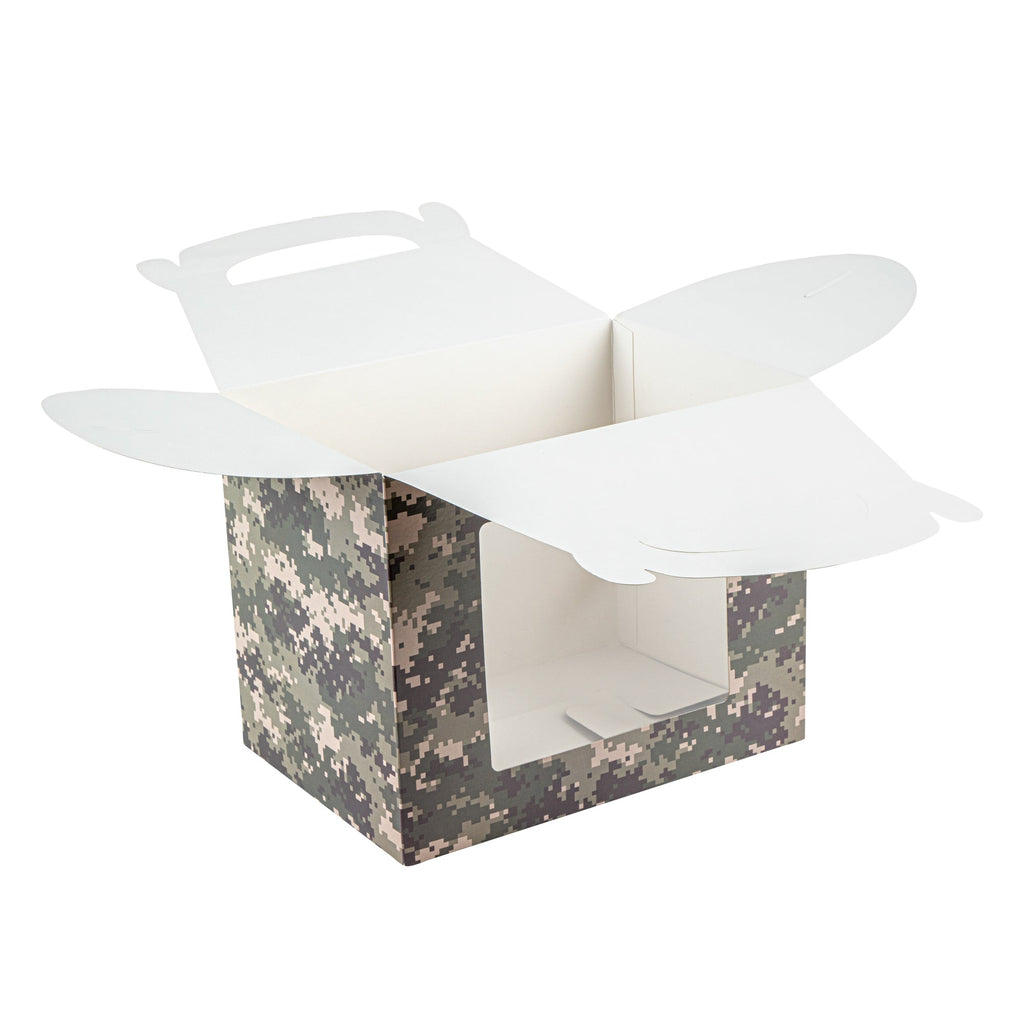Bio Tek Camouflage Paper Gable Box / Take Out Container - with Window - 10" x 7" x 8" - 100 count box