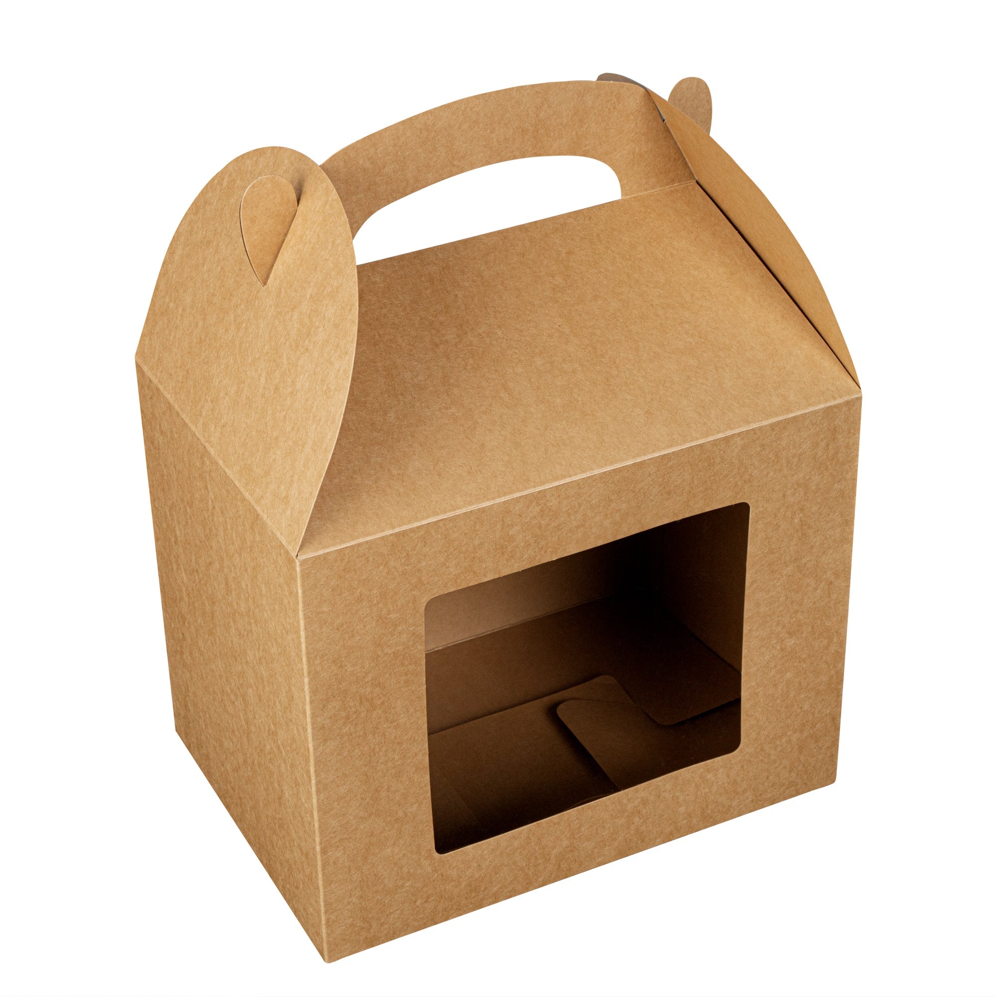 Bio Tek Kraft Paper Gable Box / Take Out Container - Greaseproof, with Window - 10" x 7" x 8" - 100 count box