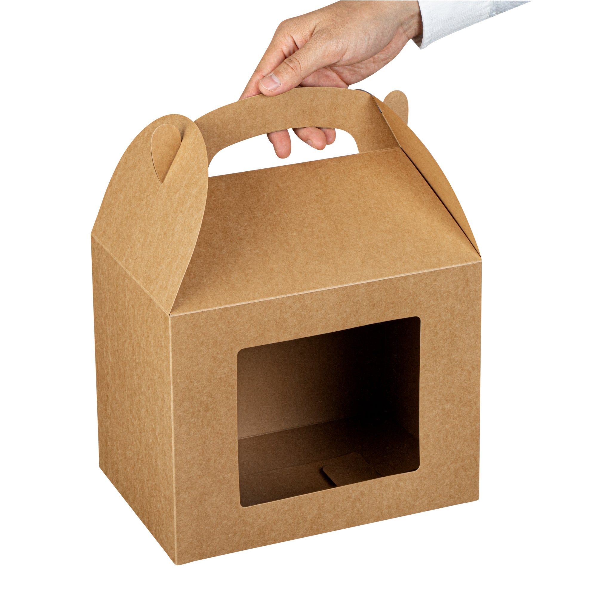 Bio Tek Kraft Paper Gable Box / Take Out Container - Greaseproof, with Window - 10" x 7" x 8" - 100 count box