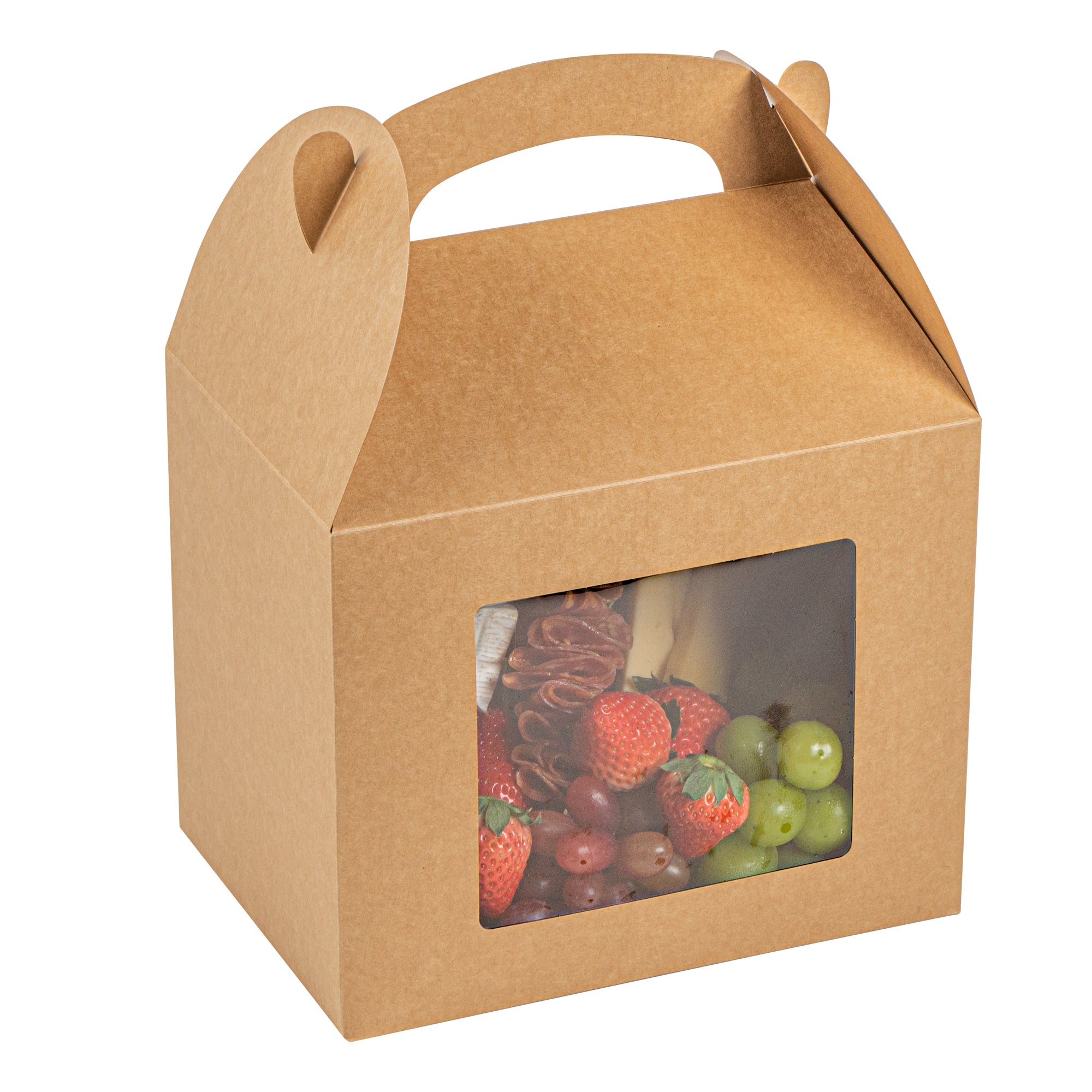 Bio Tek Kraft Paper Gable Box / Take Out Container - Greaseproof, with Window - 10" x 7" x 8" - 100 count box