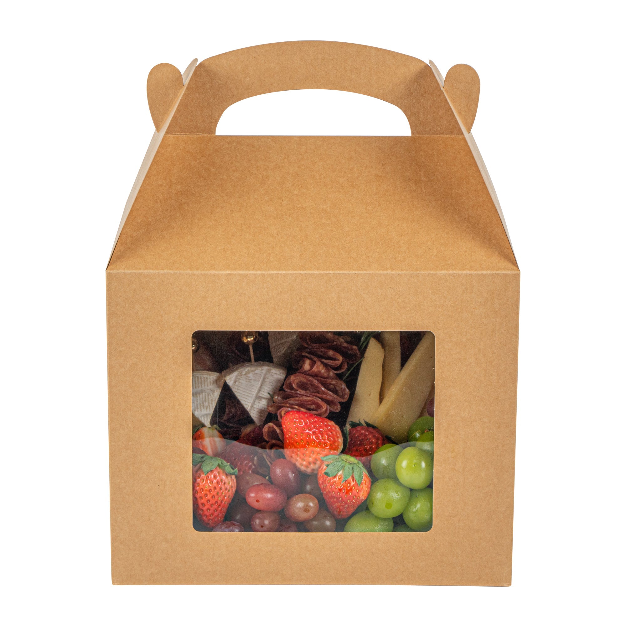 Bio Tek Kraft Paper Gable Box / Take Out Container - Greaseproof, with Window - 10" x 7" x 8" - 100 count box