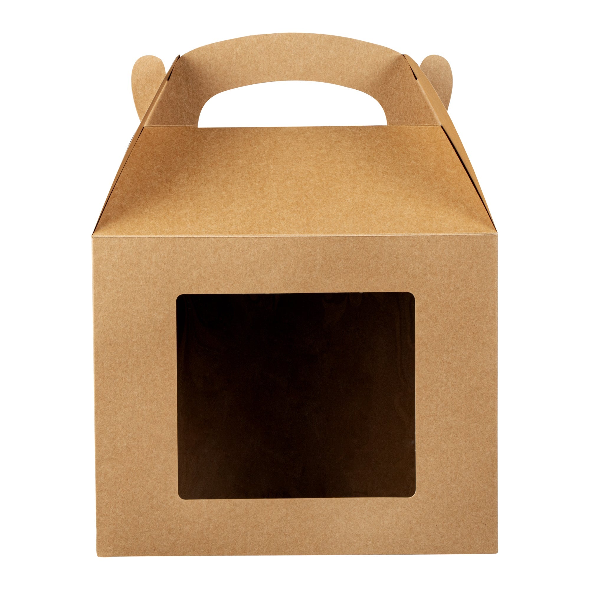 Bio Tek Kraft Paper Gable Box / Take Out Container - Greaseproof, with Window - 10" x 7" x 8" - 100 count box