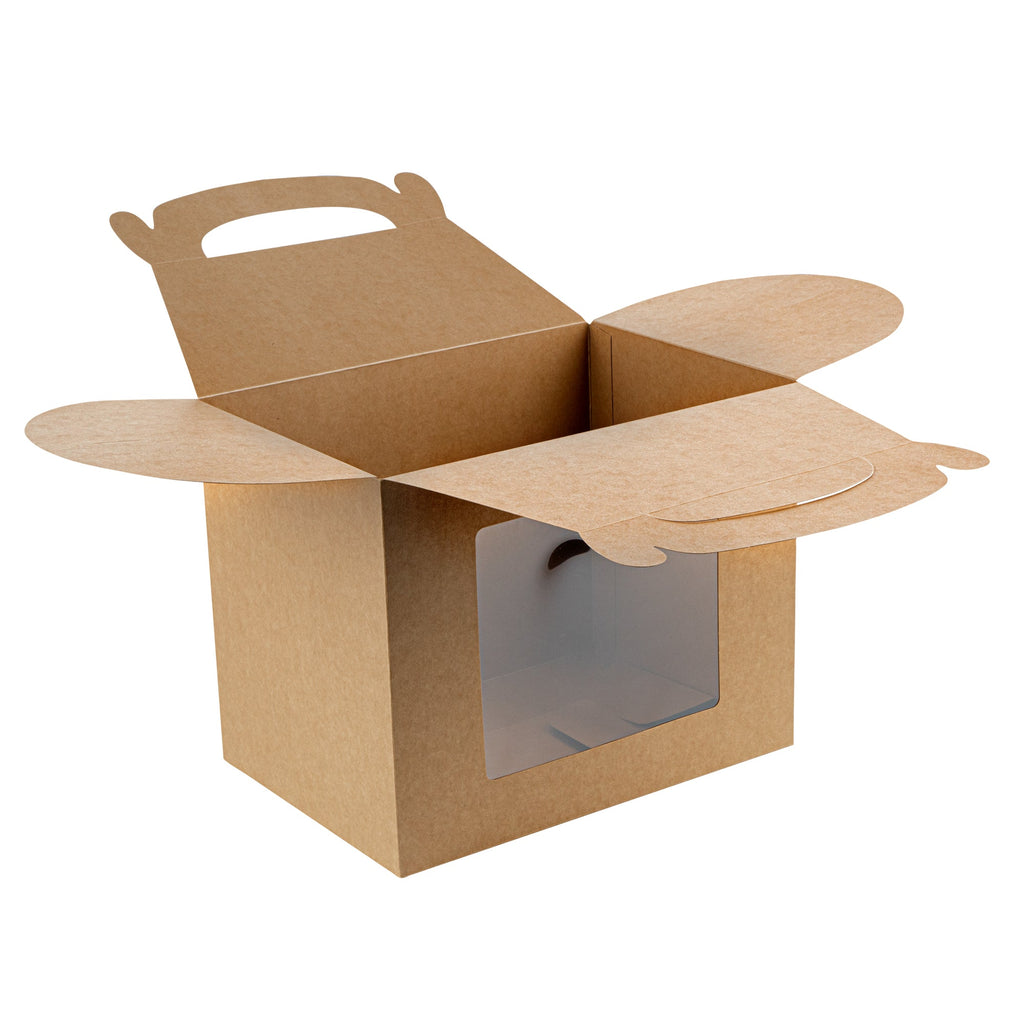 Bio Tek Kraft Paper Gable Box / Take Out Container - Greaseproof, with Window - 10" x 7" x 8" - 100 count box