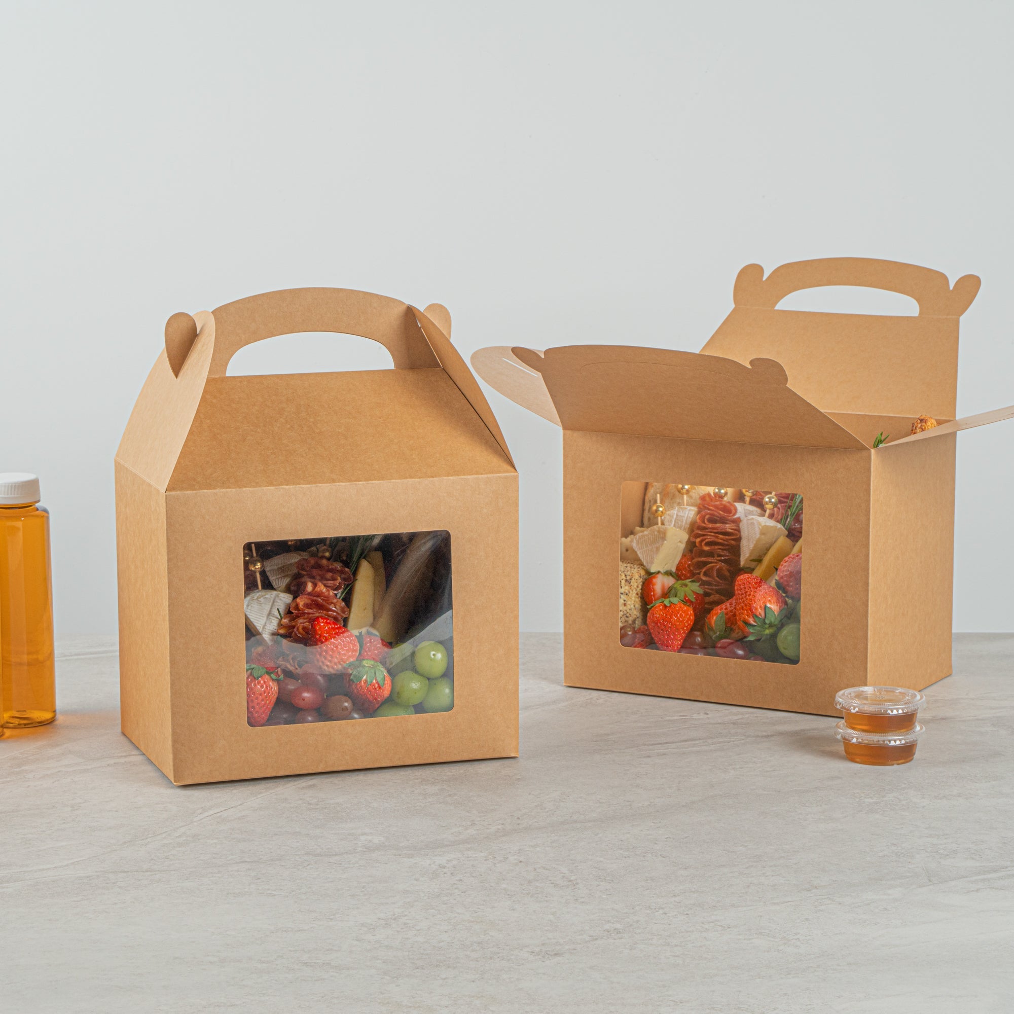 Bio Tek Kraft Paper Gable Box / Take Out Container - Greaseproof, with Window - 10" x 7" x 8" - 100 count box