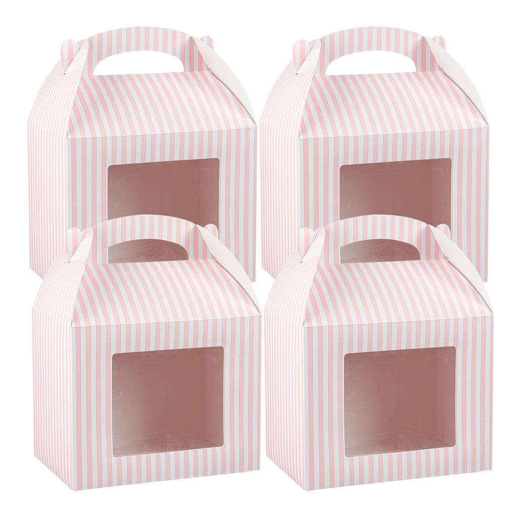 Bio Tek Pink and White Stripe Paper Gable Box / Take Out Container - with Window - 10" x 7" x 8" - 100 count box