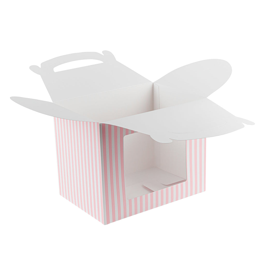 Bio Tek Pink and White Stripe Paper Gable Box / Take Out Container - with Window - 10" x 7" x 8" - 25 count box