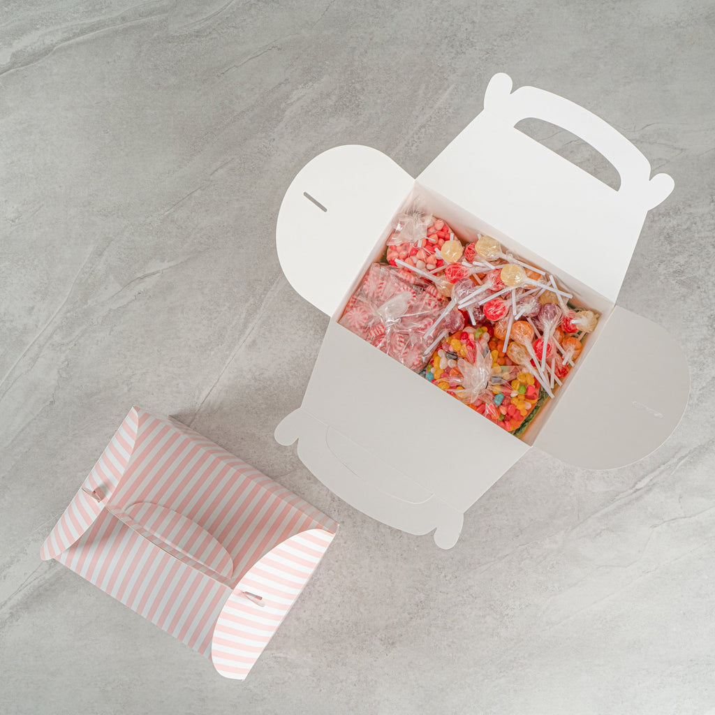 Bio Tek Pink and White Stripe Paper Gable Box / Take Out Container - with Window - 10" x 7" x 8" - 100 count box