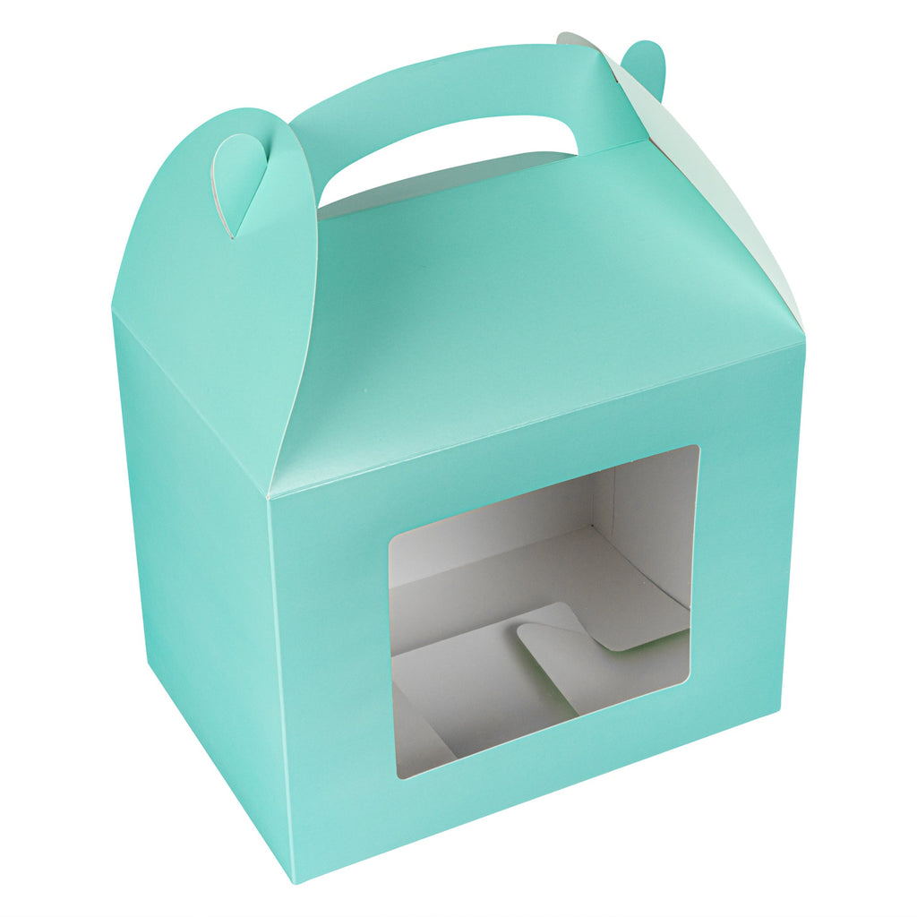 Bio Tek Turquoise Paper Gable Box / Take Out Container - Grease-Resistant, with Window - 10" x 7" x 8" - 100 count box