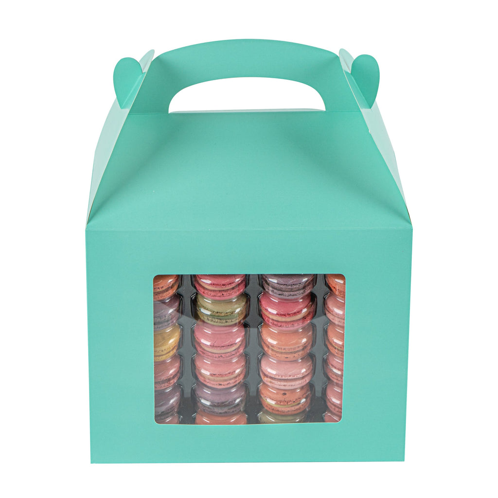 Bio Tek Turquoise Paper Gable Box / Take Out Container - Grease-Resistant, with Window - 10" x 7" x 8" - 25 count box