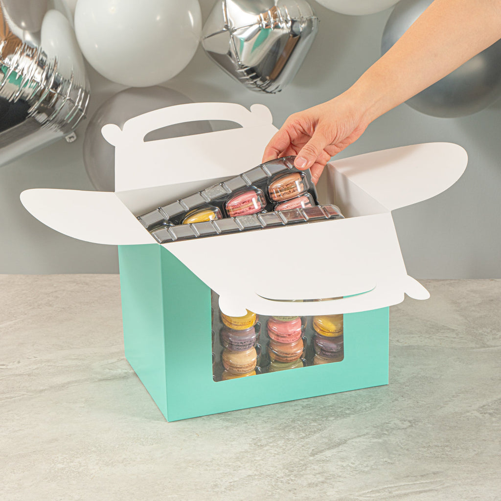 Bio Tek Turquoise Paper Gable Box / Take Out Container - Grease-Resistant, with Window - 10" x 7" x 8" - 25 count box