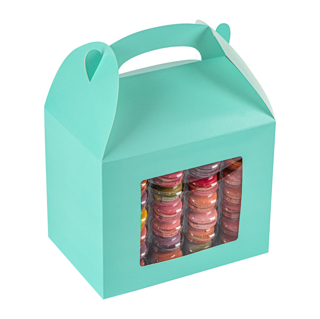 Bio Tek Turquoise Paper Gable Box / Take Out Container - Grease-Resistant, with Window - 10" x 7" x 8" - 100 count box