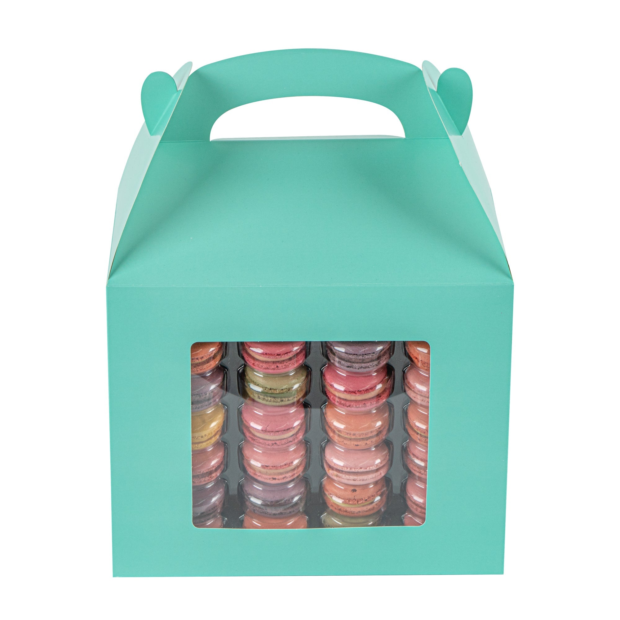 Bio Tek Turquoise Paper Gable Box / Take Out Container - Grease-Resistant, with Window - 10" x 7" x 8" - 100 count box