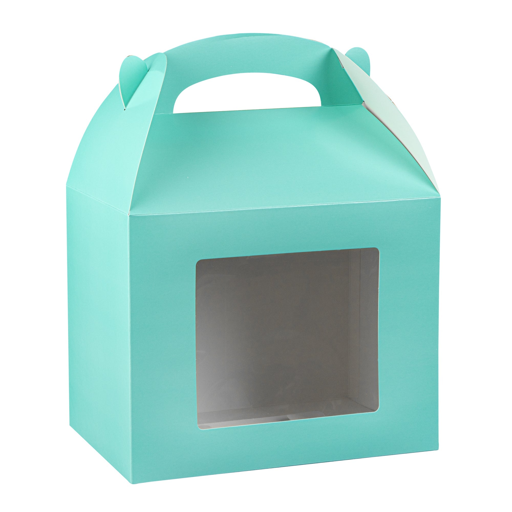 Bio Tek Turquoise Paper Gable Box / Take Out Container - Grease-Resistant, with Window - 10" x 7" x 8" - 100 count box