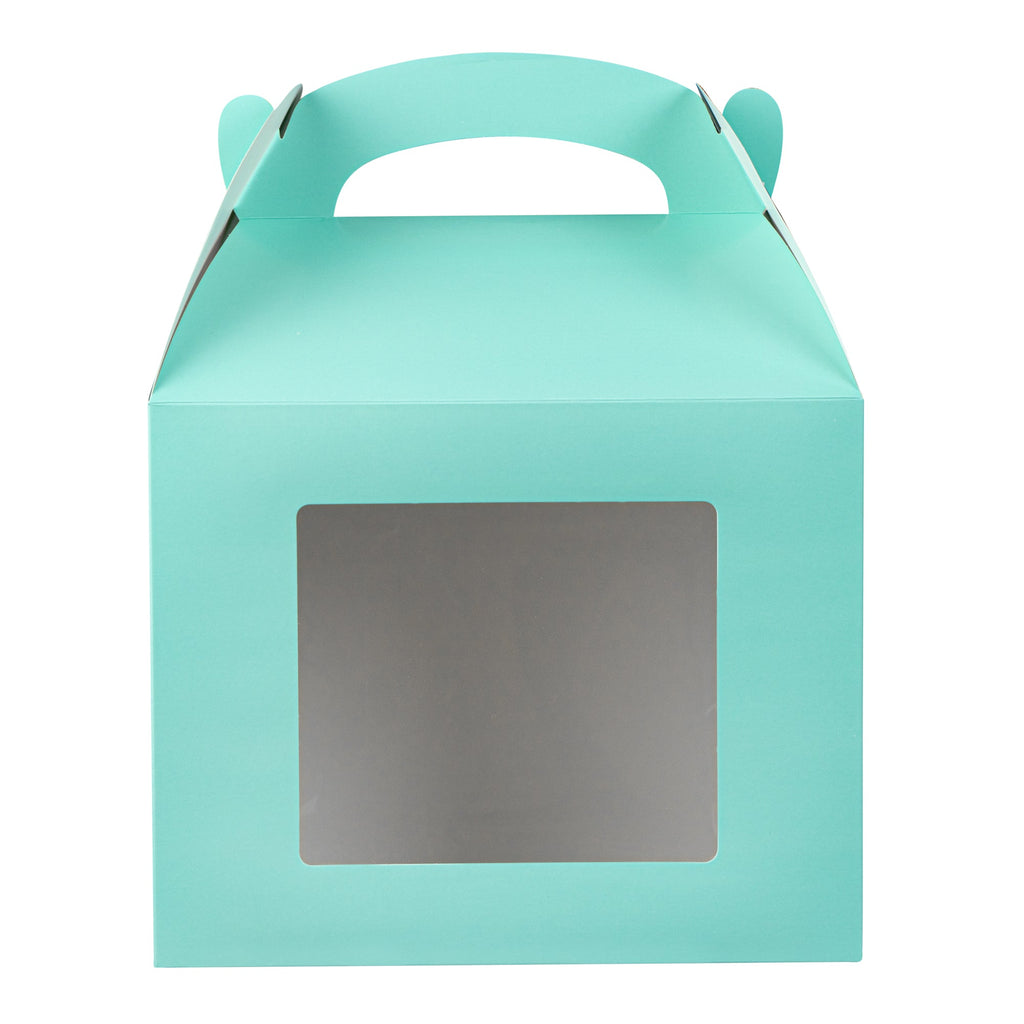 Bio Tek Turquoise Paper Gable Box / Take Out Container - Grease-Resistant, with Window - 10" x 7" x 8" - 100 count box