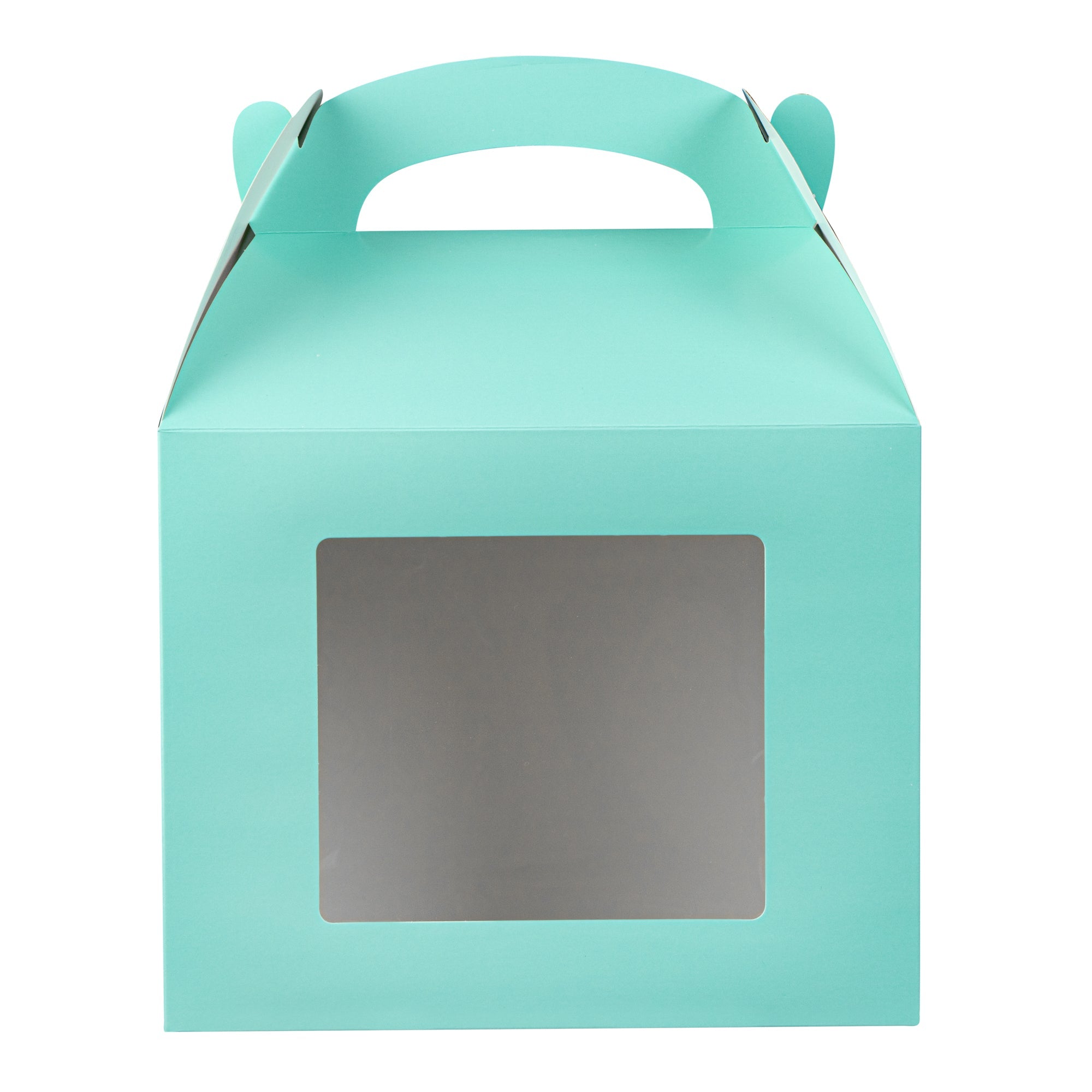 Bio Tek Turquoise Paper Gable Box / Take Out Container - Grease-Resistant, with Window - 10" x 7" x 8" - 100 count box