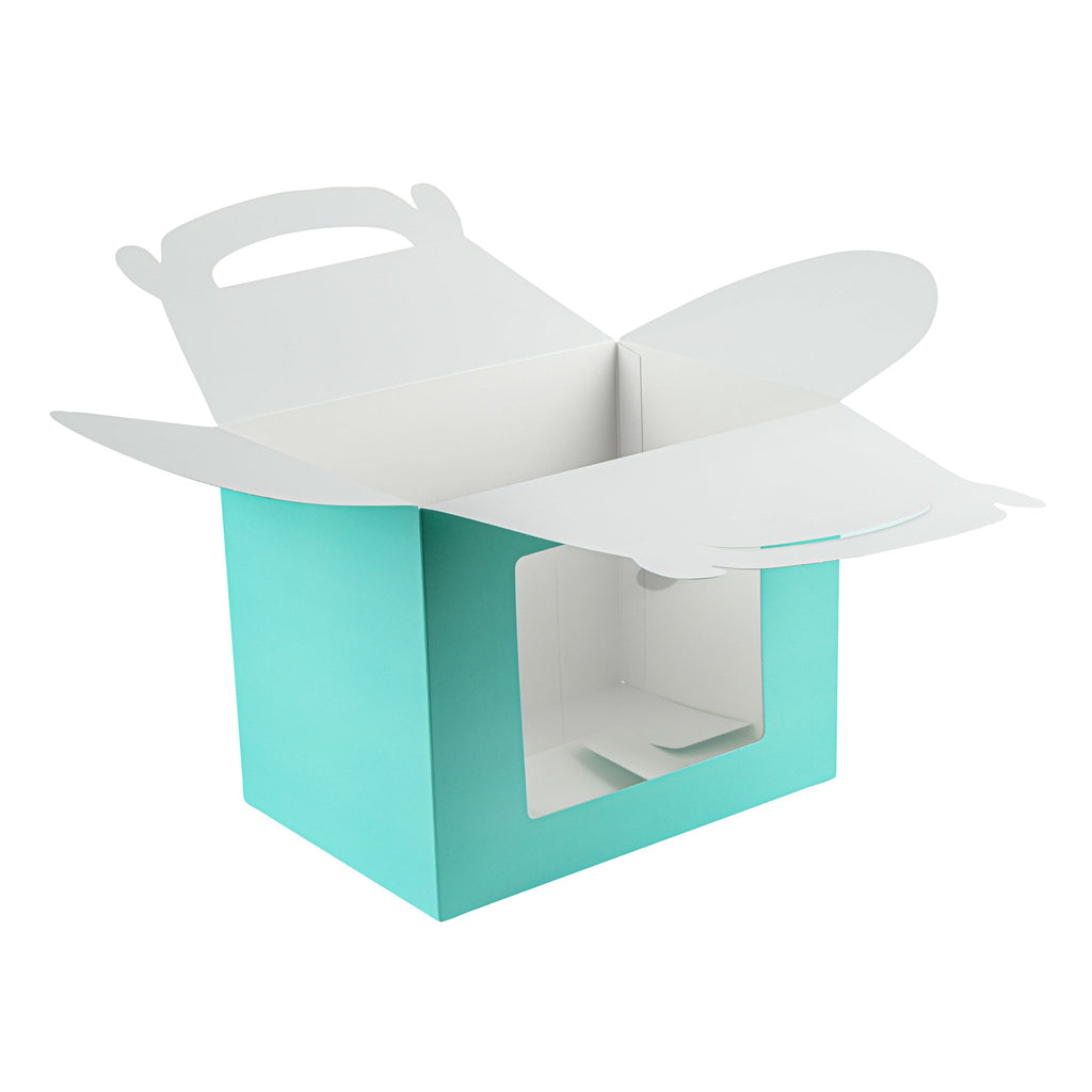 Bio Tek Turquoise Paper Gable Box / Take Out Container - Grease-Resistant, with Window - 10" x 7" x 8" - 100 count box