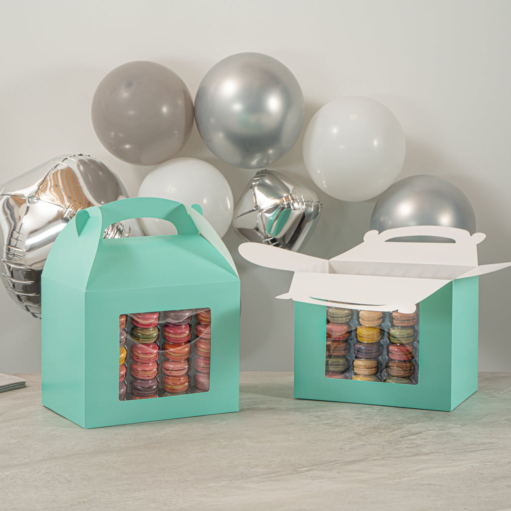 Bio Tek Turquoise Paper Gable Box / Take Out Container - Grease-Resistant, with Window - 10" x 7" x 8" - 100 count box
