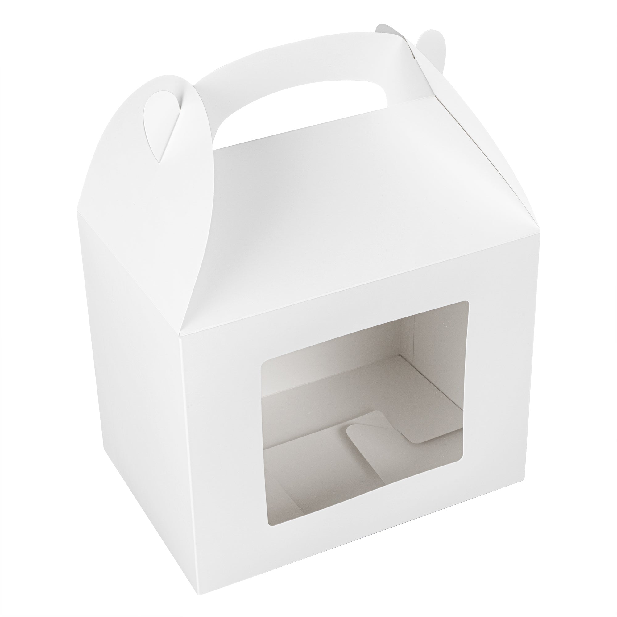 Bio Tek White Paper Gable Box / Take Out Container - Greaseproof, with Window - 10" x 7" x 8" - 100 count box