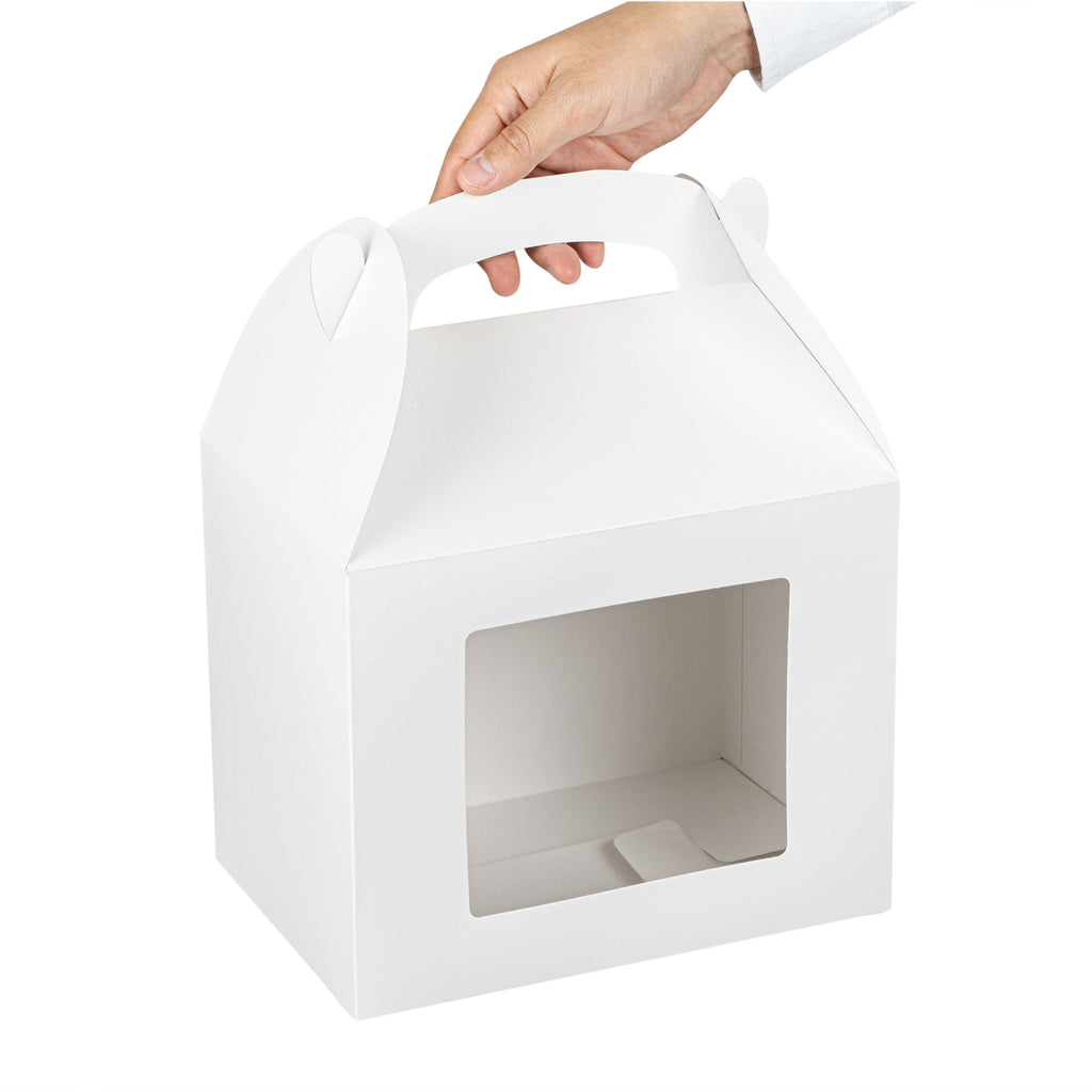 Bio Tek White Paper Gable Box / Take Out Container - Greaseproof, with Window - 10" x 7" x 8" - 25 count box